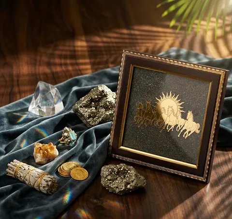 Original Natural Pyrite Horse Frame for Wealth, Success & Positive Energy |