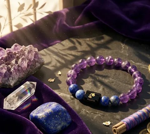 Aquarius Zodiac Bracelet with Amethyst & Lapis Lazuli | Samadhan